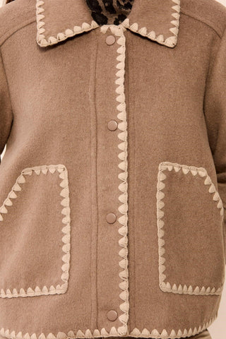 Topstitch Soft Wool-Blend Snap Front Jacket-Fossil