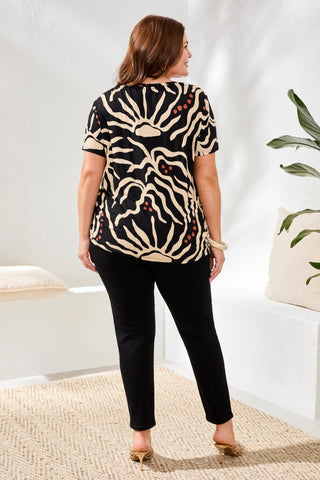 Size Inclusive Crew Neck Top With Side Ruching-Chestnut