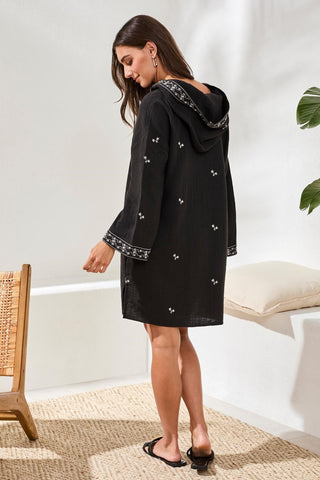 Embroidered Soft Cotton Hooded Dress-Black – Tribal® Fashion