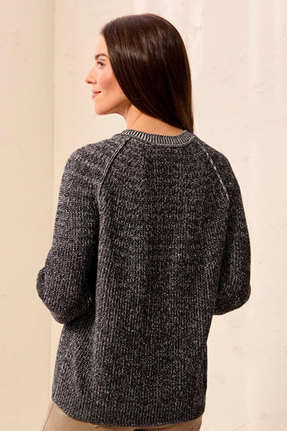 Cardigan Bicolore En Coton Peigné Chiné À Col Encoche-Noir