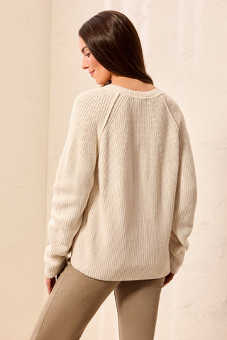 Cotton Marbled Notch Neck Button Cardigan-Oatmeal