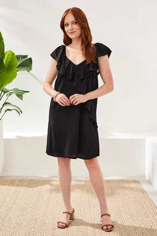 Wear Two-Way Ruffle Neck Midi Dress-Black