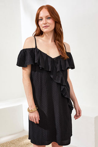 Wear Two-Way Ruffle Neck Midi Dress-Black