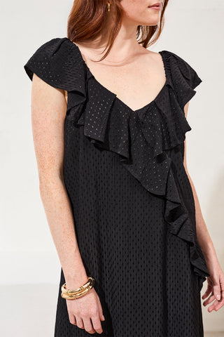 Wear Two-Way Ruffle Neck Midi Dress-Black