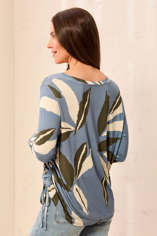 Ultra-Soft Long Sleeve Crew Neck Knit Top with Side Ruching-Blue fog