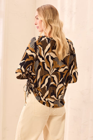 Ultra-Soft Long Sleeve Crew Neck Knit Top with Side Ruching-Dullgold