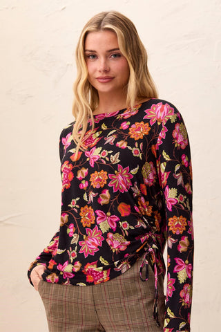 Ultra-Soft Long Sleeve Crew Neck Knit Top with Side Ruching-Mulberry