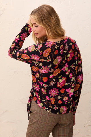 Ultra-Soft Long Sleeve Crew Neck Knit Top with Side Ruching-Mulberry