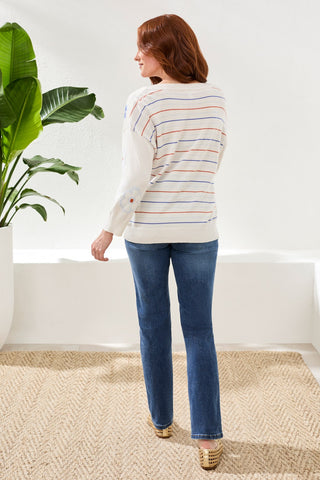 Intarsia V-Neck Sweater With 3/4 Sleeves-Oceanpearl