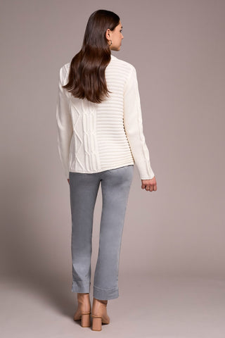 Vintage Washed Cable Knit Mock Neck Sweater-Cream