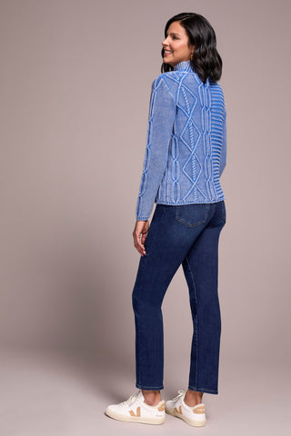 Vintage Washed Cable Knit Mock Neck Sweater-Ultrablue