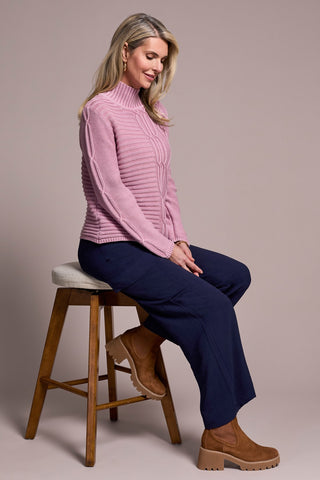 Vintage Washed Cable Knit Mock Neck Sweater-Vintagelilac