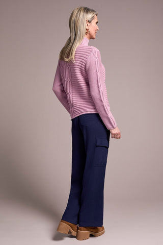 Vintage Washed Cable Knit Mock Neck Sweater-Vintagelilac
