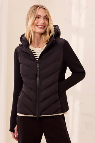 Water Repellent Hybrid Puffer Jacket With Hood-Black