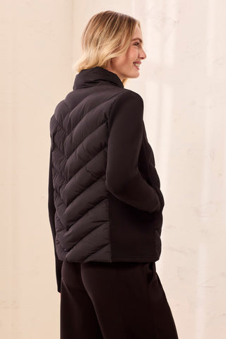 Water Repellent Hybrid Puffer Jacket With Hood-Black