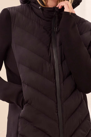 Water Repellent Hybrid Puffer Jacket With Hood-Black