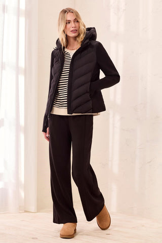 Water Repellent Hybrid Puffer Jacket With Hood-Black