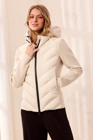 Water Repellent Hybrid Puffer Jacket With Hood-Moonstone