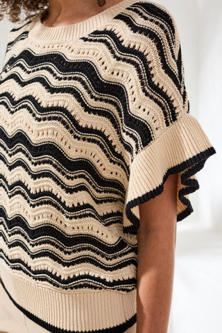 Wave Jacquard Knit Sweater with Refined Tipping-Canvas