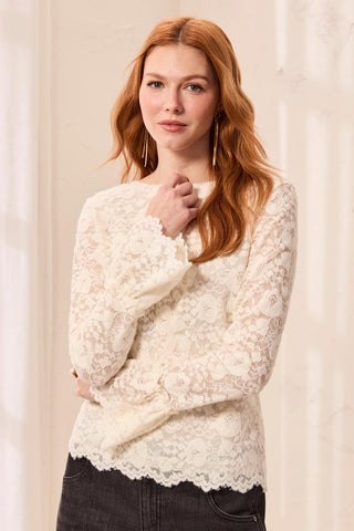 Wear 2 Ways Lace V-Neck Scalloped Hem Top-Antiquewhite
