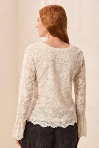 Wear 2 Ways Lace V-Neck Scalloped Hem Top-Antiquewhite