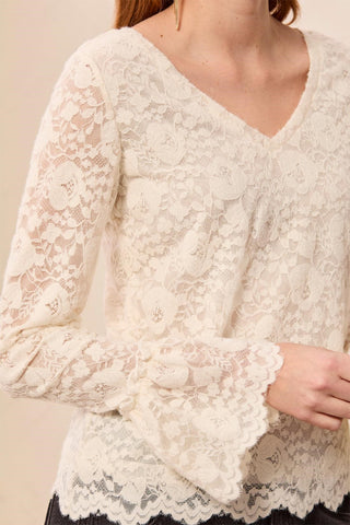 Wear 2 Ways Lace V-Neck Scalloped Hem Top-Antiquewhite