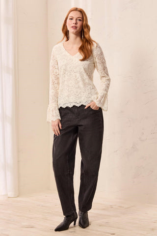 Wear 2 Ways Lace V-Neck Scalloped Hem Top-Antiquewhite