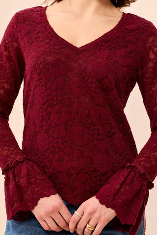Haut En Dentelle À Porter De Deux Façons Col En V-Cerise