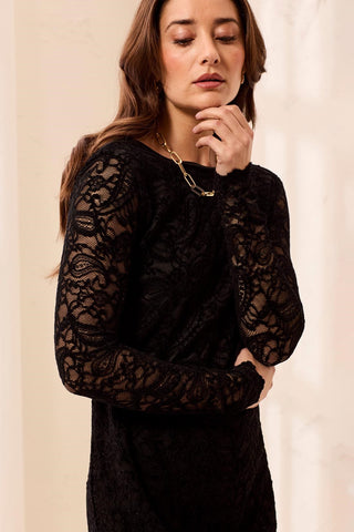 Wear 2 Ways Long Sleeve Velvet Lace Dress-Black