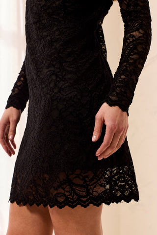 Wear 2 Ways Long Sleeve Velvet Lace Dress-Black