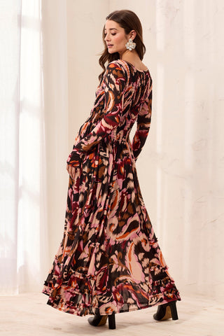 Robe Maxi Multi-Styles Avec Corps Smocké -Cerise