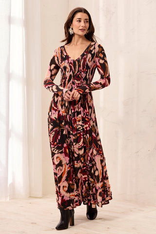Robe Maxi Multi-Styles Avec Corps Smocké -Cerise