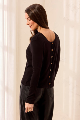 Wear Two Ways Long Sleeve Button-Front Knit Top-Black