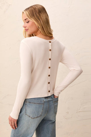 Wear Two Ways Long Sleeve Button-Front Knit Top-Cream