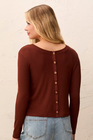 Wear Two Ways Long Sleeve Button-Front Knit Top-Rusticbrown