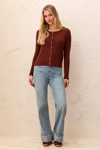 Wear Two Ways Long Sleeve Button-Front Knit Top-Rusticbrown