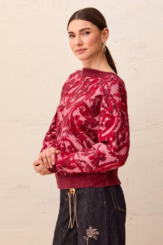 Chandail Maille Texturée Encolure V Deux Façons Avec Boutons Dos-Gelée rose