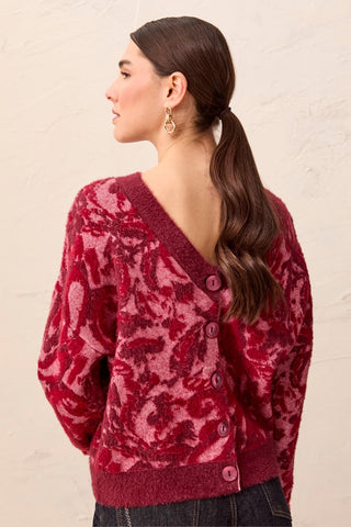 Chandail Maille Texturée Encolure V Deux Façons Avec Boutons Dos-Gelée rose