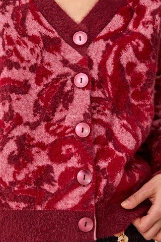 Chandail Maille Texturée Encolure V Deux Façons Avec Boutons Dos-Gelée rose
