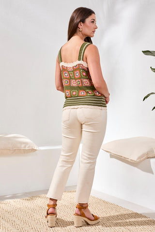 Novelty Crochet Sweater Cami With Wide Straps-Rainforest