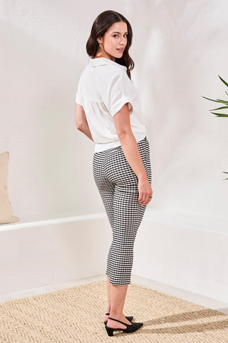 Gingham Bengaline Side Slit Capri Pants-Black