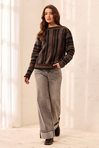 Yarn Dye Boat Neck Long Sleeve Sweater-M steel