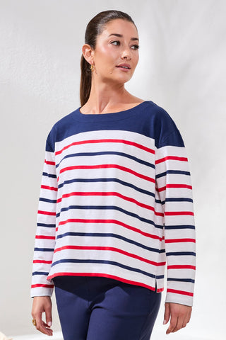 Yarn Dye Slub Knit Boat Neck Top-Sangria