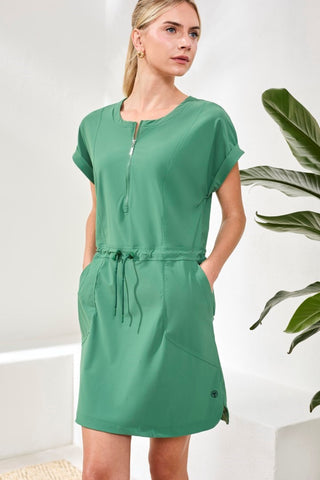 Robe Zippée Avec Cordon De Serrage-Verdure