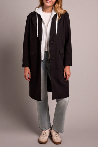 Ultra-Soft Car Coat with Removable Fooler Hoodie-Black