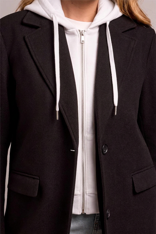 Ultra-Soft Car Coat with Removable Fooler Hoodie-Black